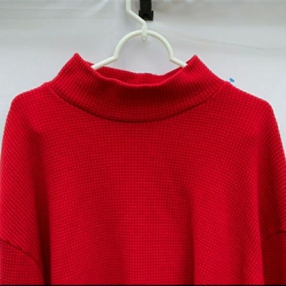 Take 50% OFF- Ava & Viv Waffle Knit Monk Neck Red Sweater, Size-1X - Picture 3 of 7